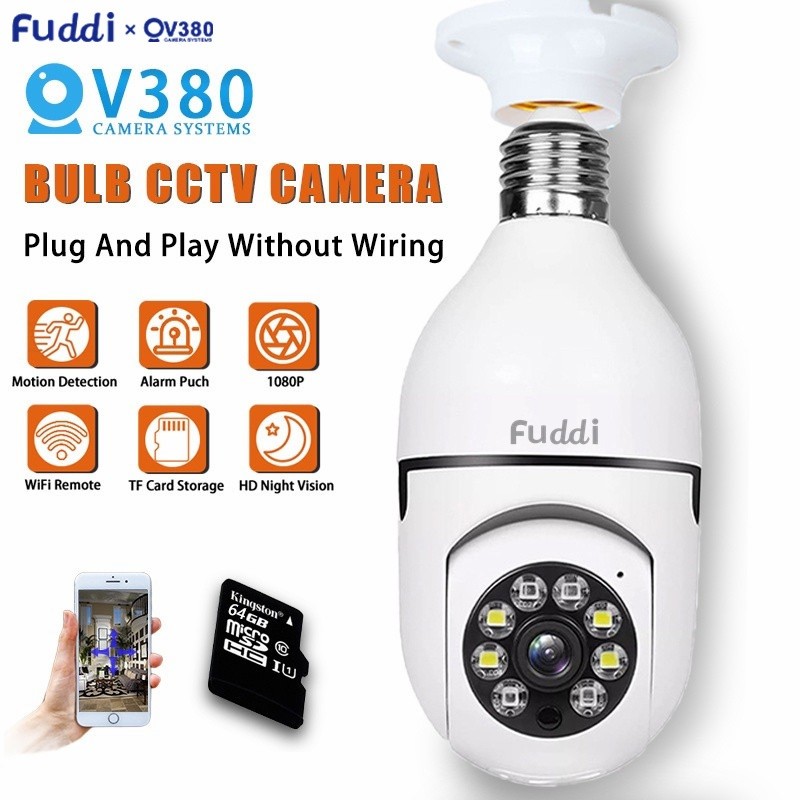 FUDDI V380 Bulb Camera Wifi Connect to Cellphon 360 Degree Panoramic ...
