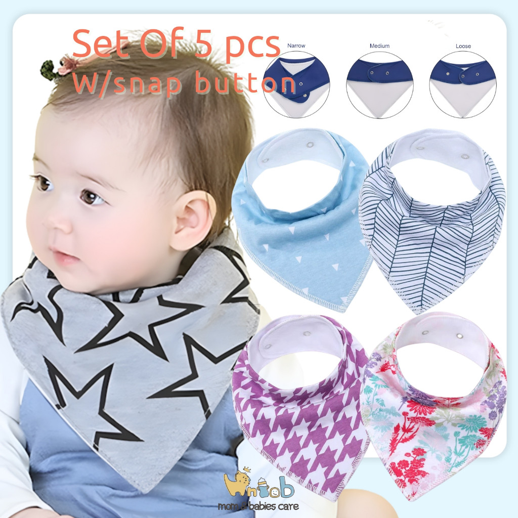 Hntob Set Of 5pcs Triangle Bib W/Snap Button Bibs Towel Soft Cotton?L ...