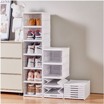 Candy Color Foldable Shoe Storage Box 3/6 Layer Stackable Shoe ...