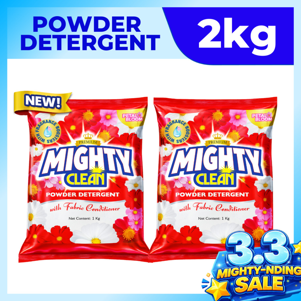 2 KILOS Mighty Clean Premium Detergent Powder Detergent 1 KG x 2 PCS ...