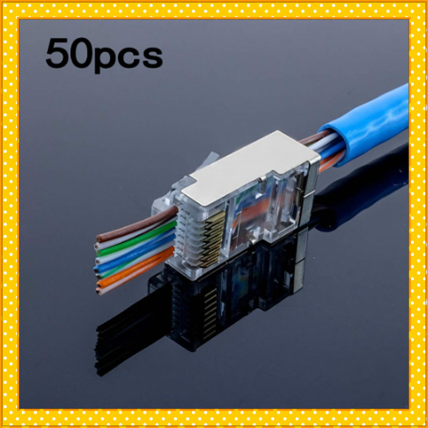 50PCS Cat6 RJ45 Connector metal Jack Through Modular Ethernet{N[Cable>w ...