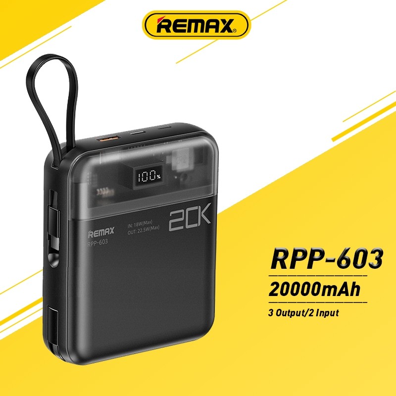 Remax Powerbank 20000mah Qc+Pd 20w+22.5w Rpp-602/Rpp-603 With Cable ...