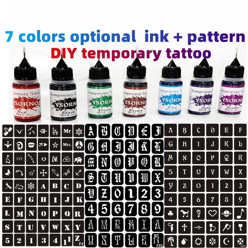 7 Colors Tattoo Template Stickers Temporary Tattoo Cream Waterproof ...