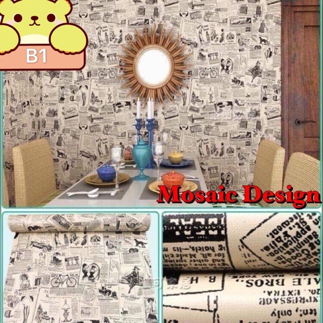Wallpaper sticker newspaper design | Shopee Philippines