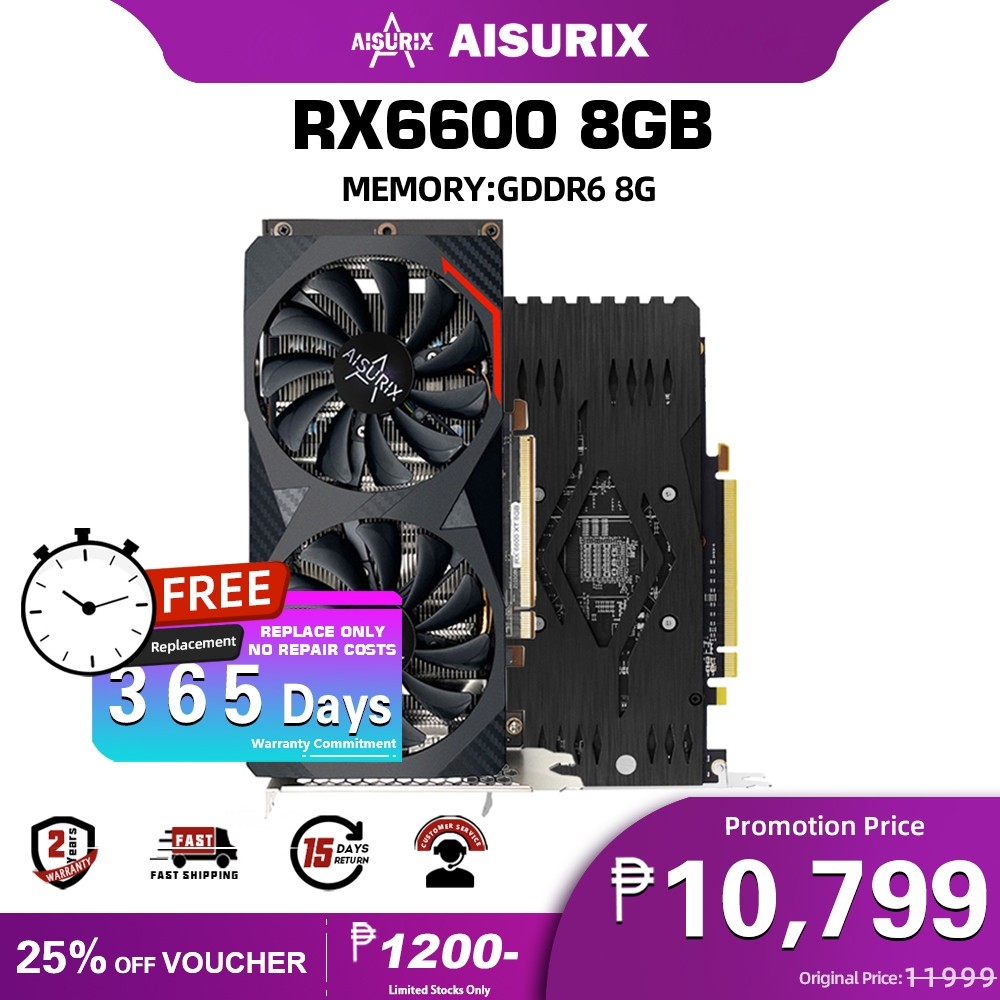 AISURIX RX6600 Graphics Card RX 6600xt 8GB GDDR6 AMD Video Card GPU For ...