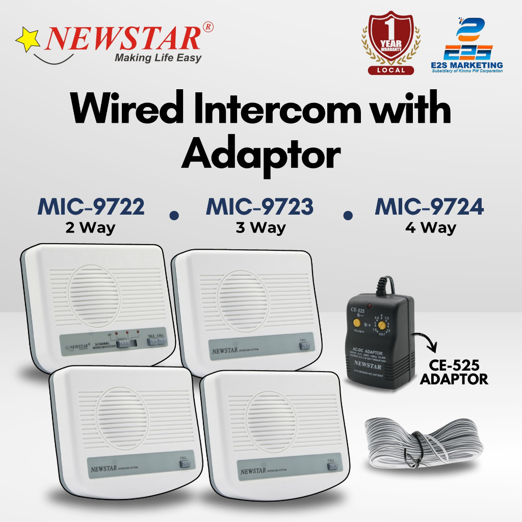 Newstar Wired Intercom MIC-972/CE-525 Series Two (2) Way to Four (4 ...