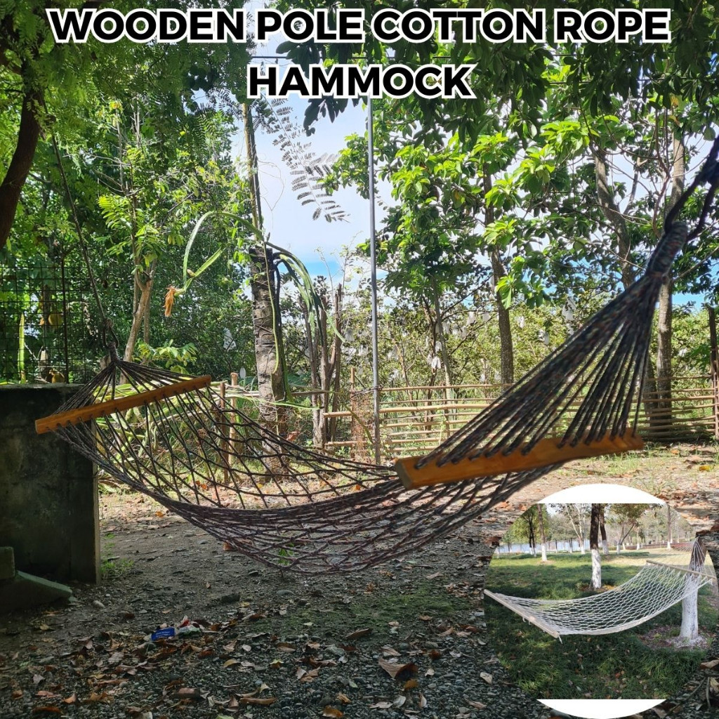 Wooden Cotton Hammock/Duyan Swing for Adult (Heavy Duty) | Shopee ...