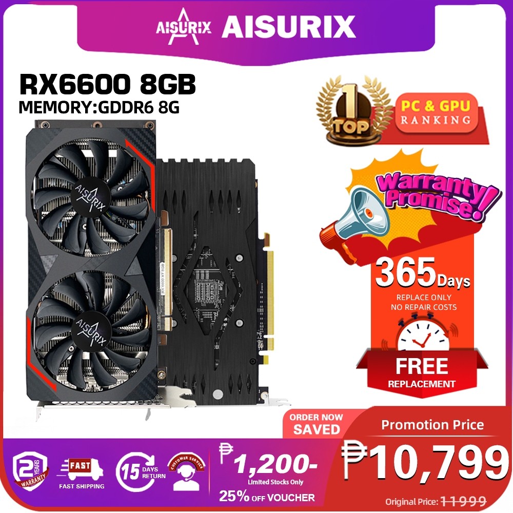 AISURIX RX6600 Graphics Card RX6600XT 8GB GDDR6 128Bit Memory GPU Video ...