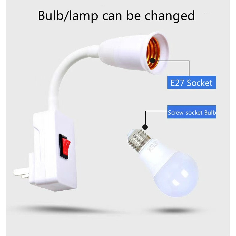 E27 Base Lamp Holder LED Light Bulb Socket Adapter with On/Off Switch ...