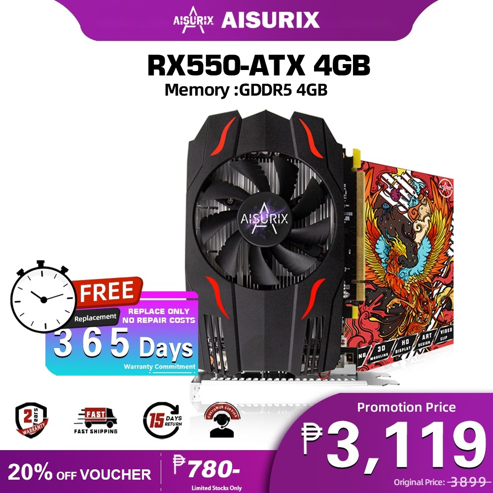 AISURIX NEW RX 550 4GB GDDR5 SFF Graphics Card GPU Video Card Gaming ...