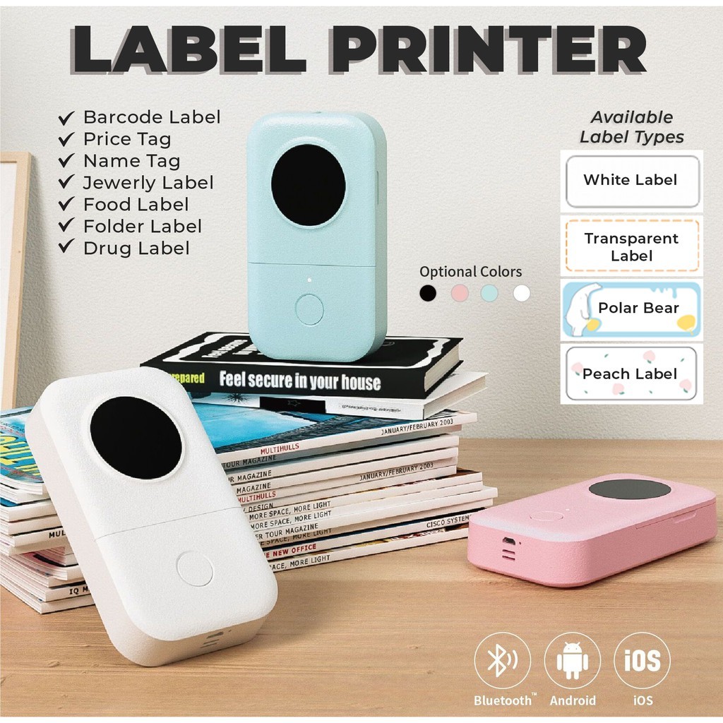 Portable label printer wireless connection barcode QR creator Price tag ...