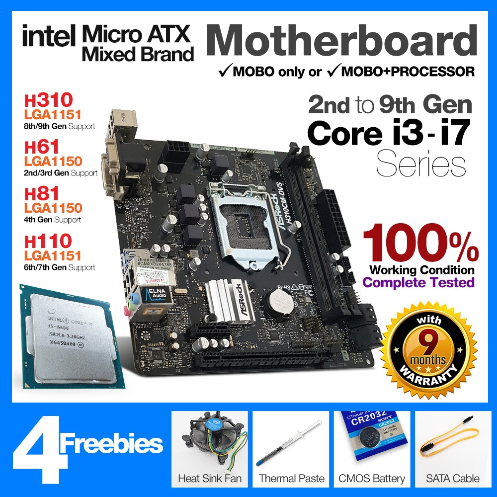 Intel Motherboard/Processor Bundle - i5 & i3 Set 2nd to 9th Gen (H310 ...
