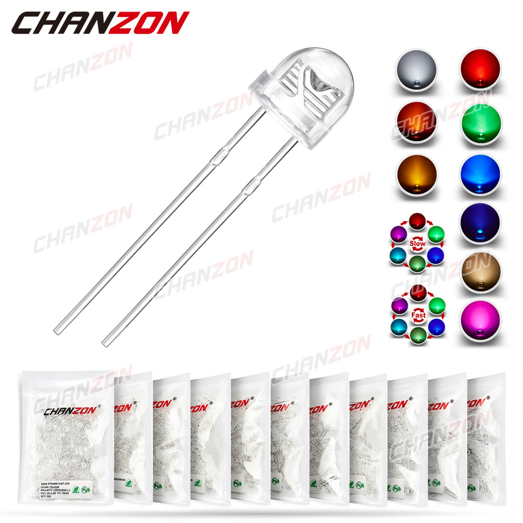 100pcs 5mm LED Emitting Diode Straw Hat Micro Indicator Warm White Red ...