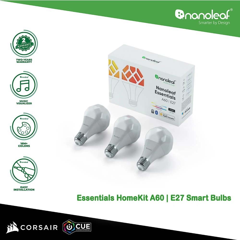 Nanoleaf Essentials HomeKit A60, E27 Smart Bulbs (3 Pack) - NL45 ...