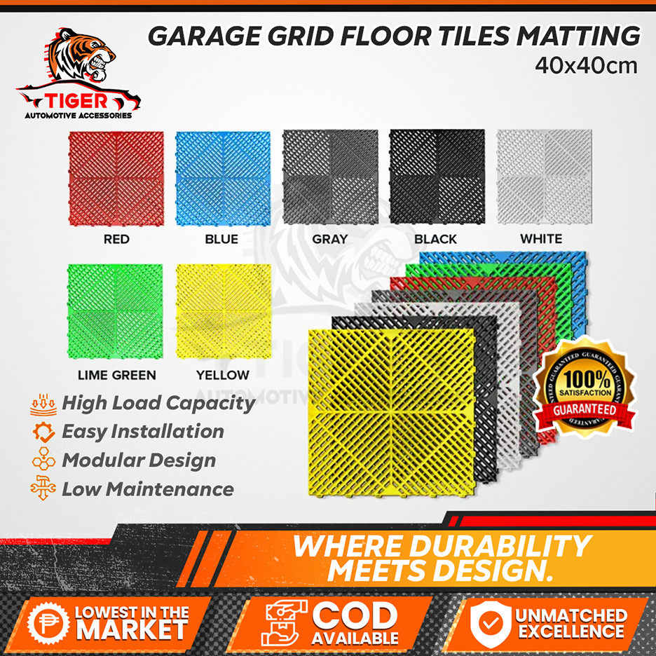 TIGERAUTO Garage Floor Tiles 40x40, Heavy Duty, Anti-Slip, Interlocking ...