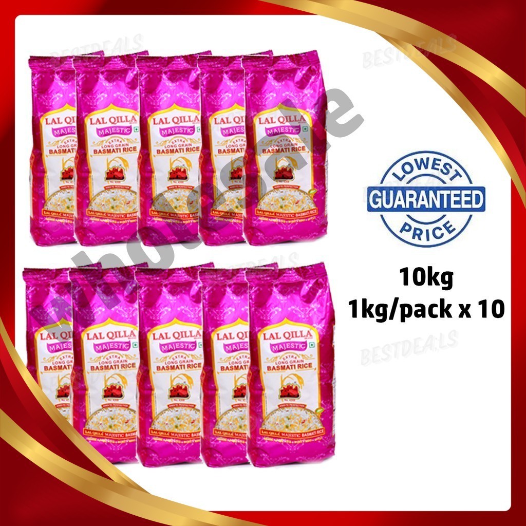 10kg (10 packs of 1 Kg wholesale) Lal Qilla Majestic Long Grain Basmati ...