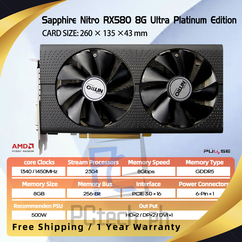 Original[Used]SAPPHIRE NITRO RX580 8G Ultra Platinum Edition DUAL FAN ...