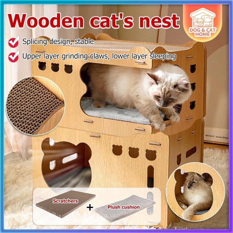 Wooden Cat House Comes With Two Cat Scratch Board Cat bed Cat Sleeping ...