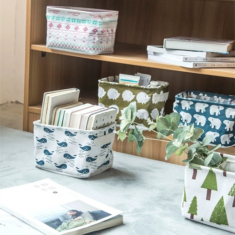 Foldable Waterproof Canvas Desktop Basket Storage Box Fabric Basket ...