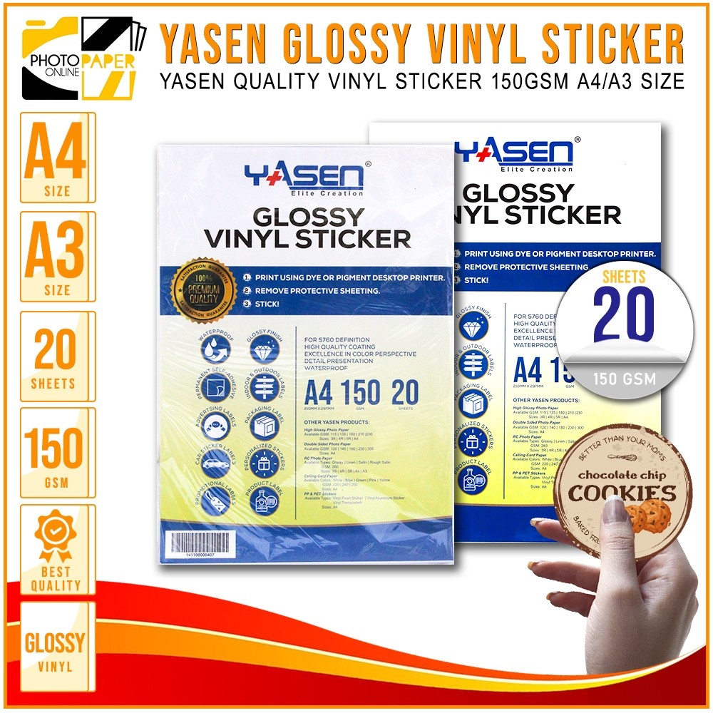 Yasen A4 & A3 Vinyl Inkjet Sticker Paper 150GSM (20 Sheets) | Shopee