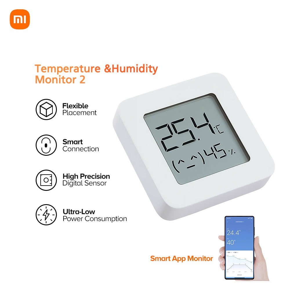 Xiaomi Mi Temperature and Humidity Monitor Bluetooth 2 High Precision ...