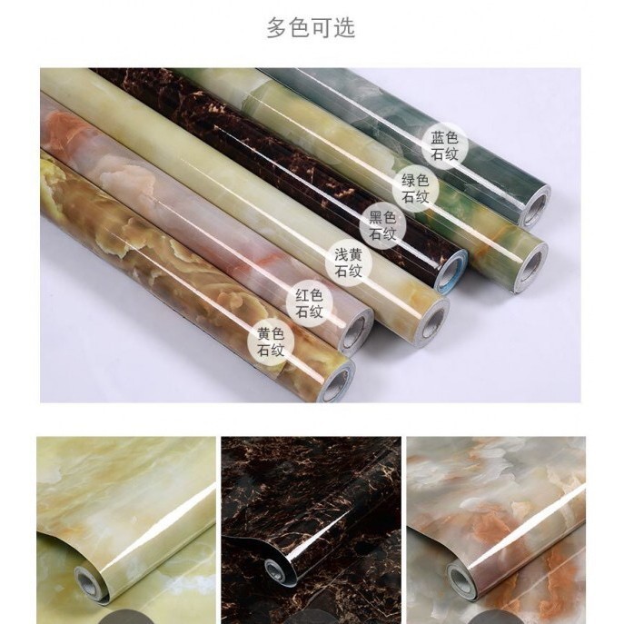 Kitchen Self Adhesive Oil proof Wallpaper GlossyWaterproof Marble Wall ...