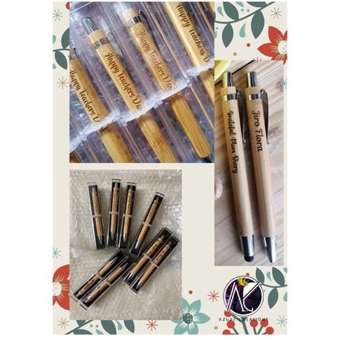 Personalized Bamboo Pens/ Ballpen (Laser Engraved) | Shopee Philippines