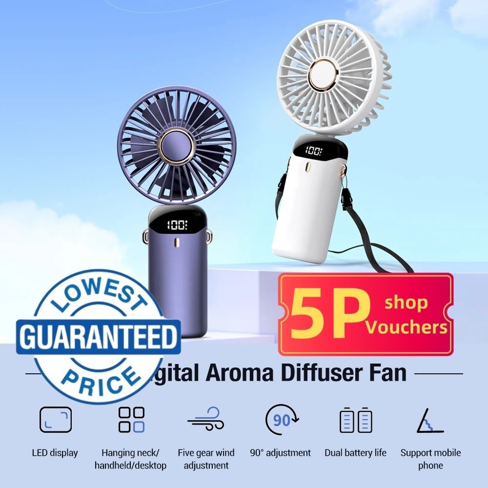 Jsdoin USB Rechargeable Portable Fan with 5 Speed, Foldable