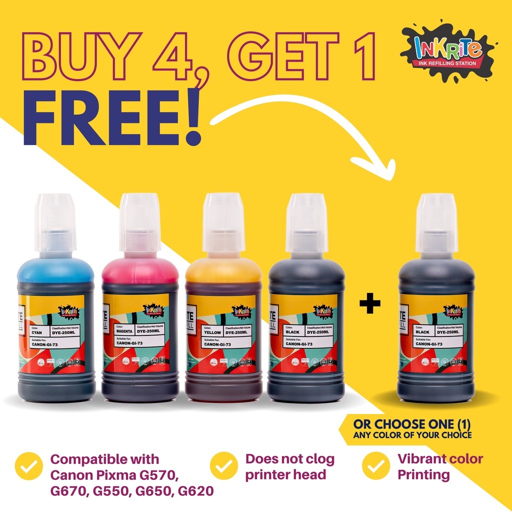 [BUY 4 GET 1 FREE] Inkrite Ink for Canon GI73 GI-73 GI 73 for Canon ...