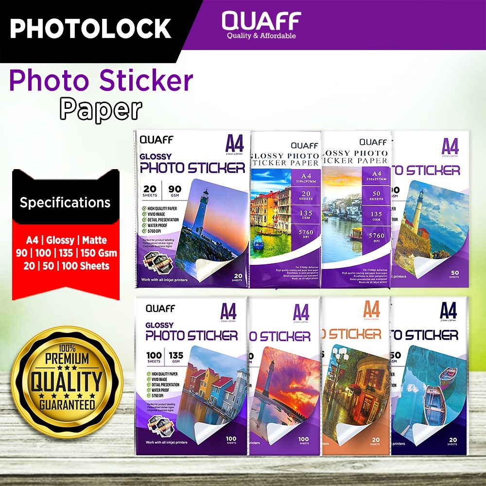 90gsm/135gsm QUAFF A4 Size Photo Sticker Glossy Sticker Paper | Shopee ...