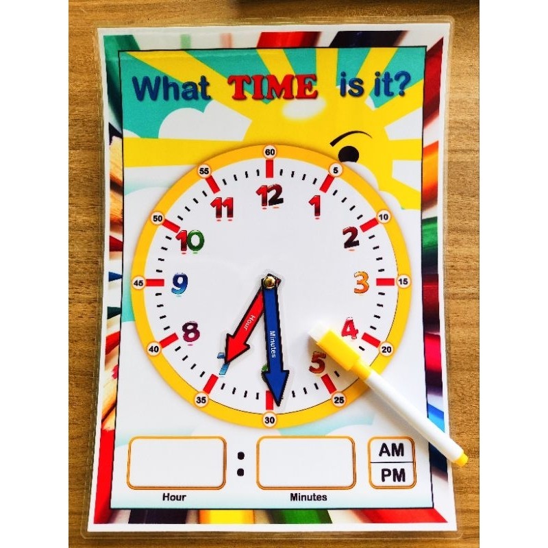 Clock telling time educational activity for kids laminated with marker ...