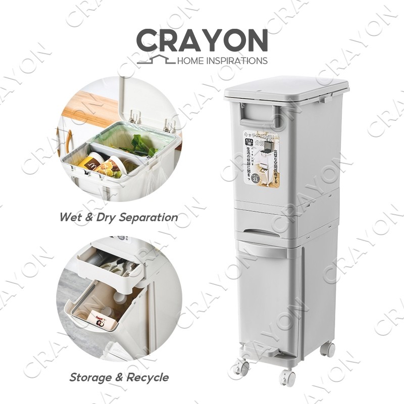 3 Tier Movable Trash Bin Trash Can with Lid Sorting Waste Bin Rubbish ...