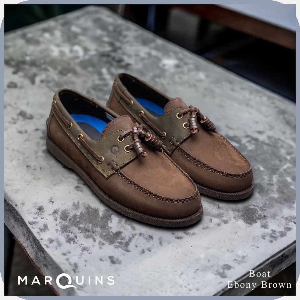 Marquins>P`Genuine>d&Leathery-BoatR-ShoesY-forq-MENb-O-- Ebony Brown ...