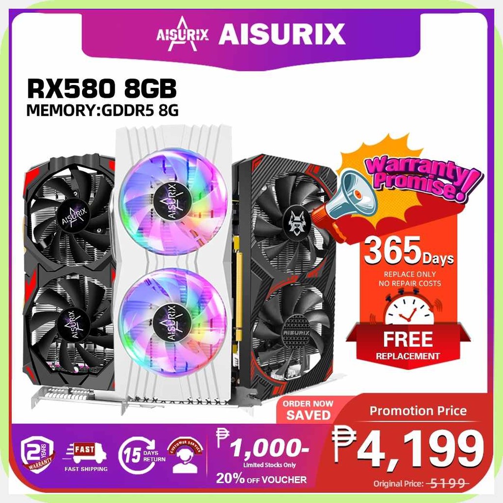 AISURIX RX580 8GB RGB Graphics Card GDDR5 AMD Computer GPU Video Card ...