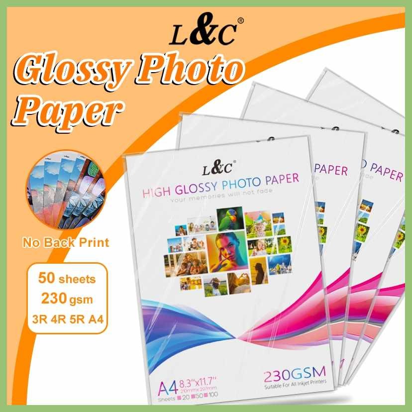 L&C Photo Paper 230GSM 50 Sheets 20 sheets Pack A4 3R 4R 5R Size High ...