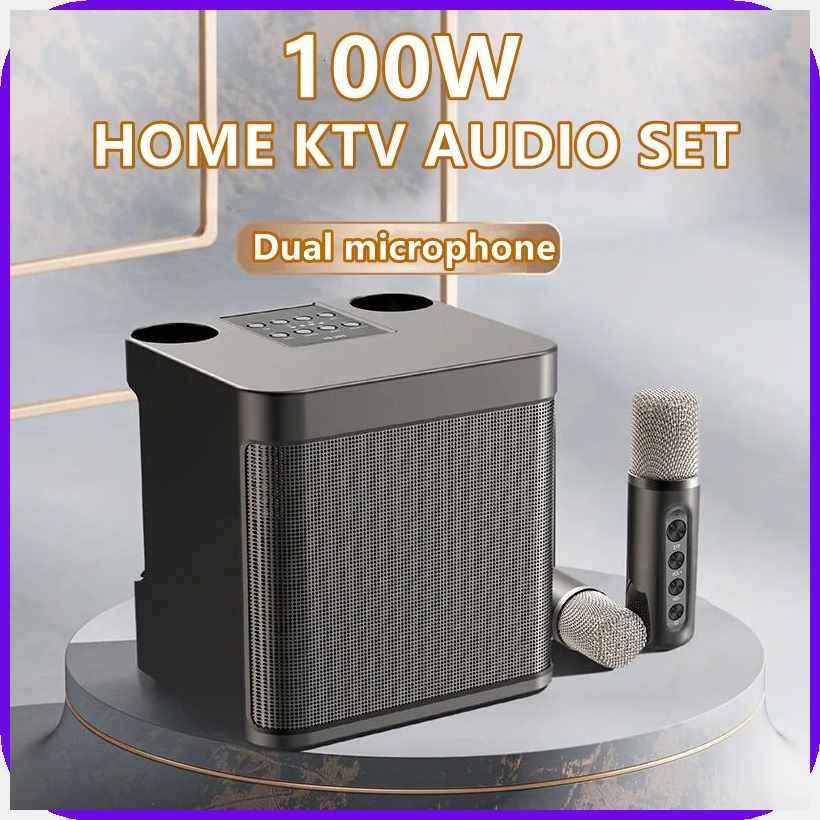 Wireless Bluetooth Dual Microphone Karaoke Speaker 3D Stereo Amplifier ...