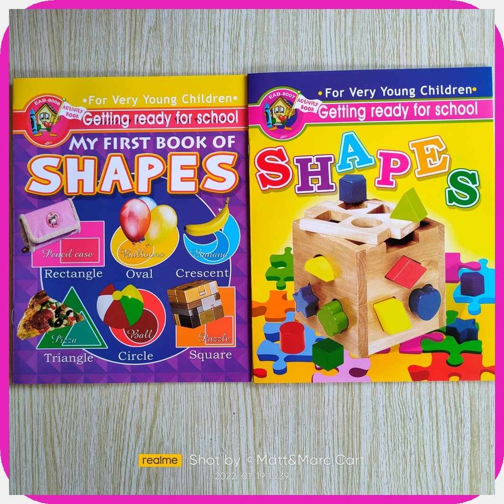 Basic Shapes Activity Book color it connect the dots match it write its ...