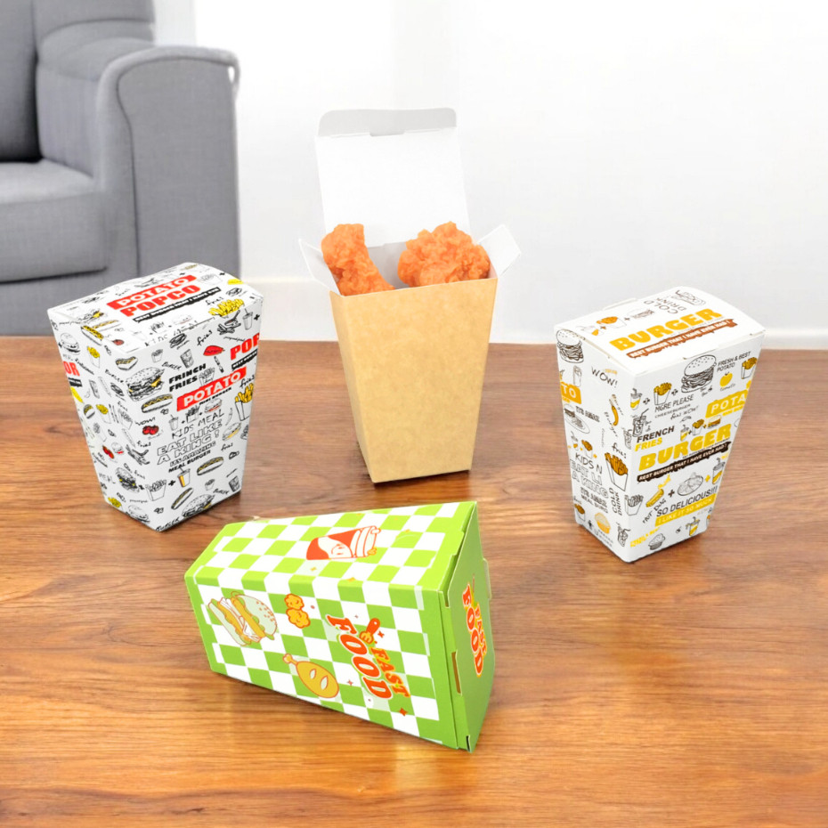 25pcs Chicken Popcorn Box Paper Plain Kraft/Green Fast Food Printed ...