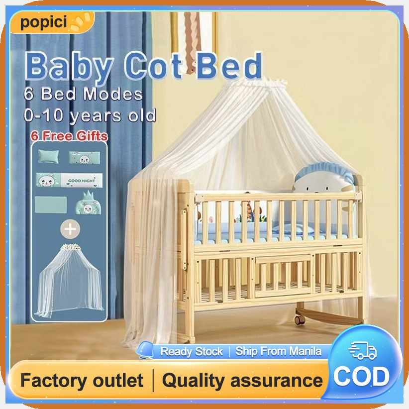 Crib For Baby Wooden Crib Multifunctional With Bedding&Mosquito Net ...