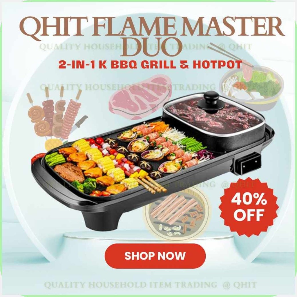QHIT FlameMaster Duo 2 in 1 Electric Hotpot and Grill Perfect for ...