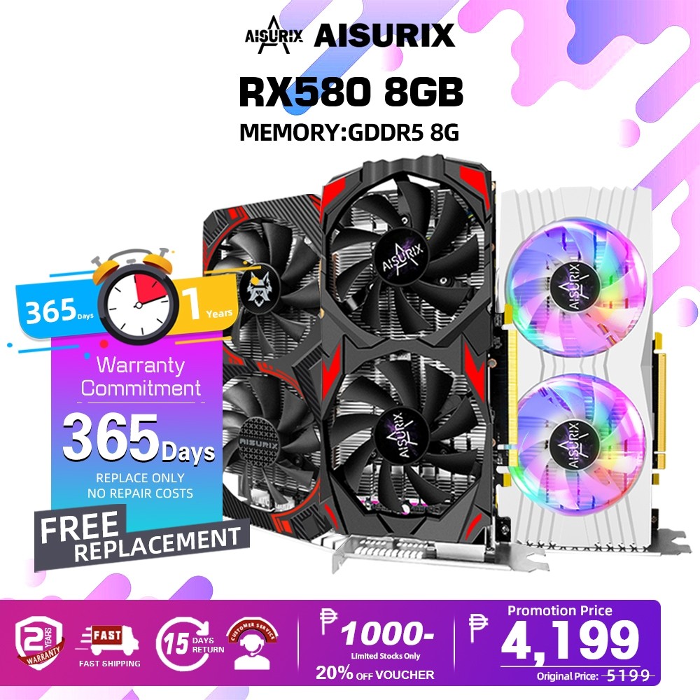 AISURIX RX 580 8GB New Brand Graphics card GDDR5 Computer GPU Video ...