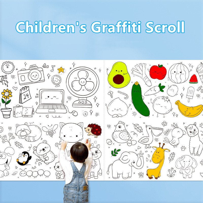 3m Giant Sticky Coloring Mural for Kids Peel Stick Wall Art Scroll ...