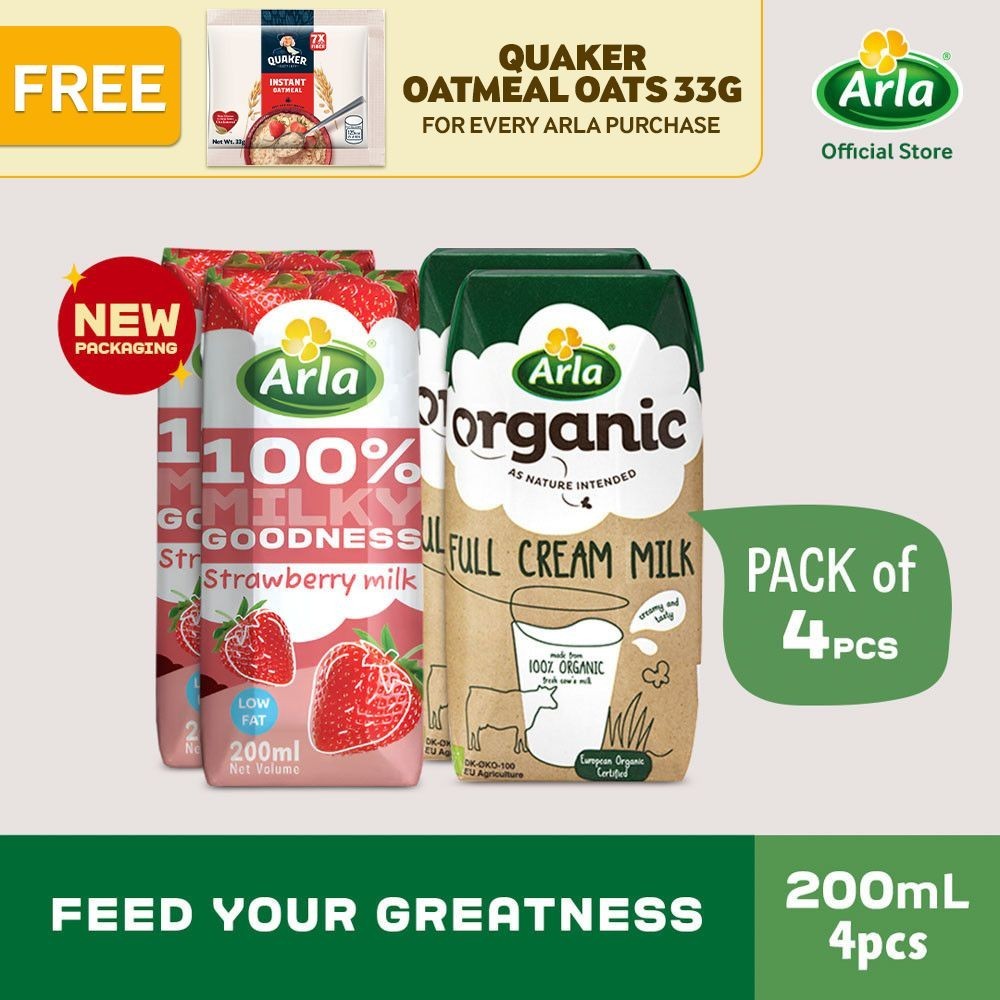 Arla Organic Full Cream and Strawberry Milk 200ml 4-Pack | Shopee ...