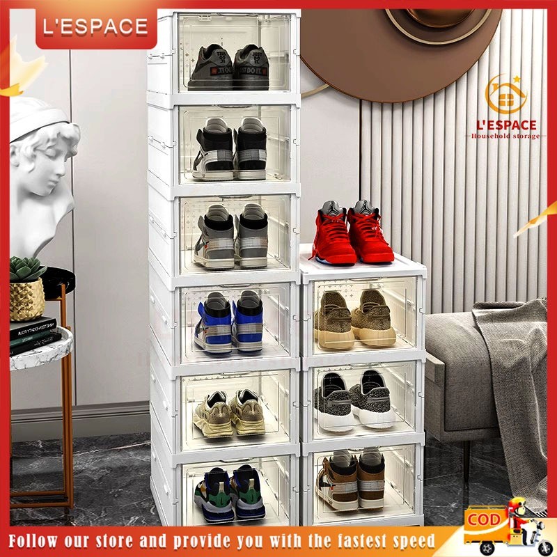 L'ESPACE Transparents Acrylic Shoe Box Foldable Shoe Rack Storage ...