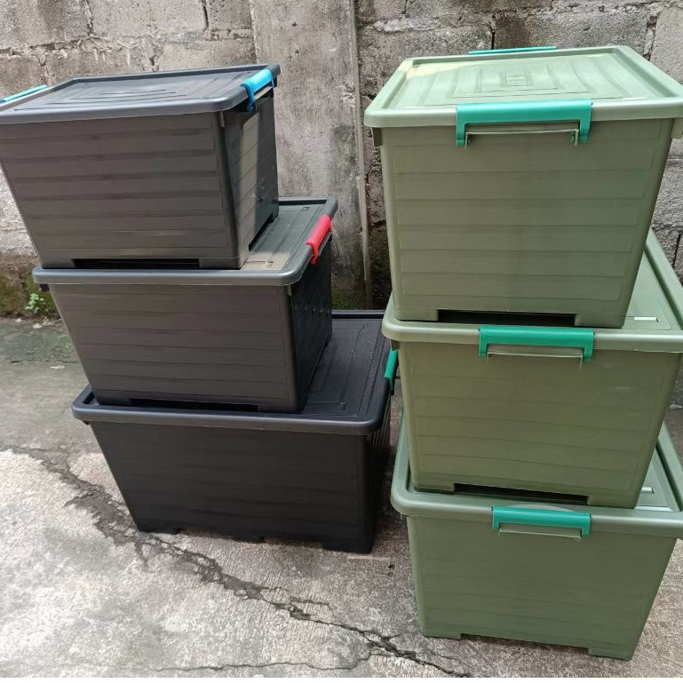 90 LITERS (#057) HEAVY DUTY STORAGE BOX WITH WHEELS AND LID COVER ...