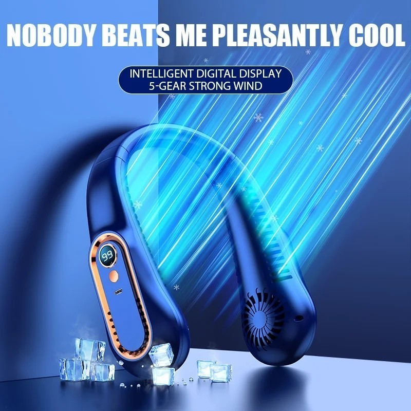 2025 New Hanging Neck Fan Digital Display 6000mah Rechargeable Mini Fan ...