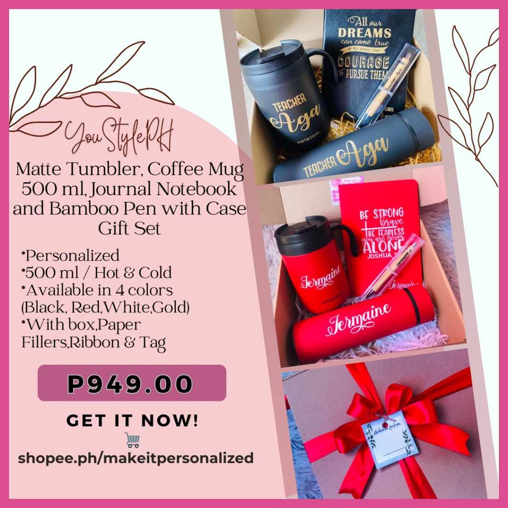 Personalized Gift Set(Tumbler,mug,notebook and pen) | Shopee Philippines