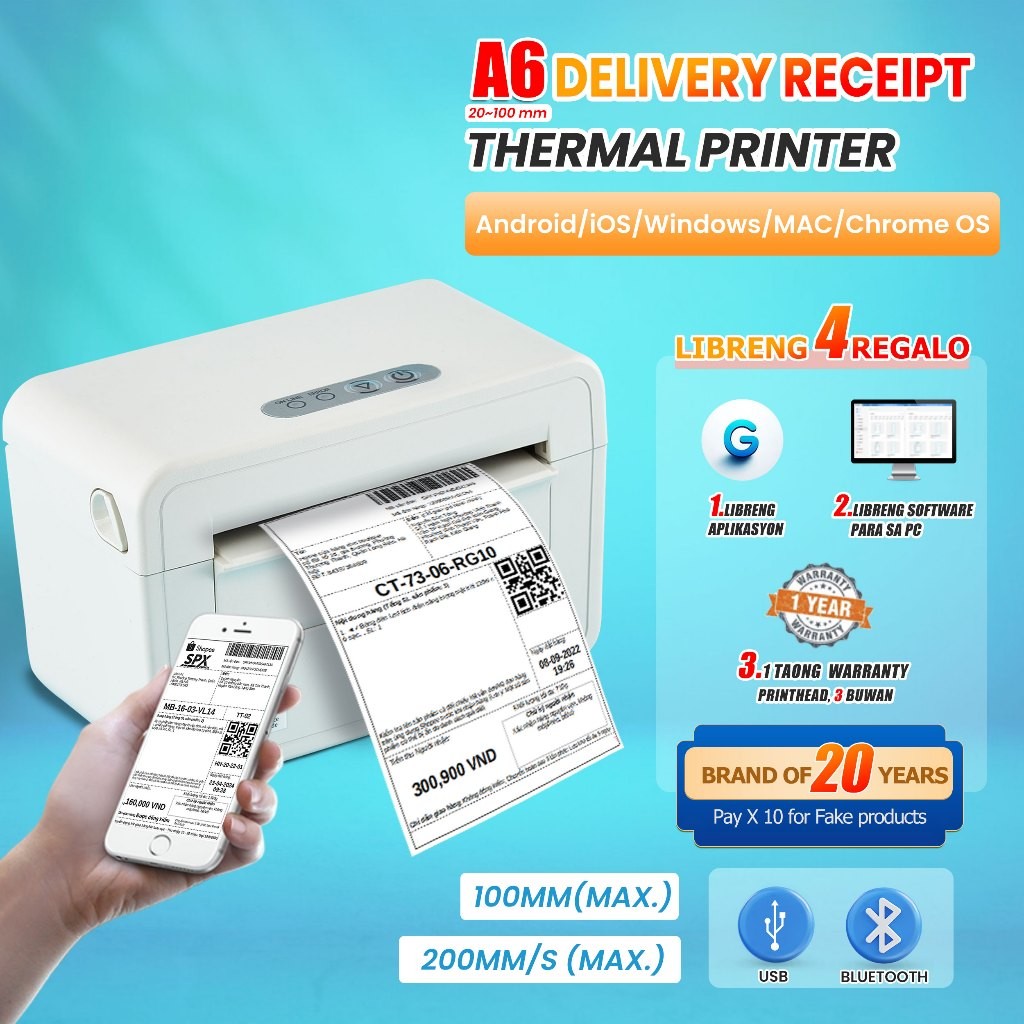 Thermal Printer Bluetooth WaybillBarcode Shipping Bluetooth A6 ...