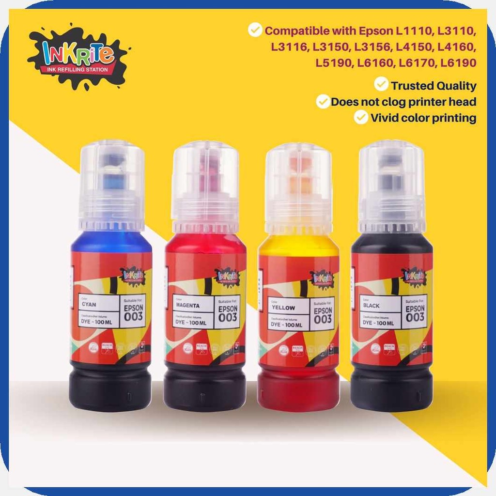 Inkrite Ink for Epson 003 Epson L1110 L1210 L1250 L3110 L3116 L3210 ...