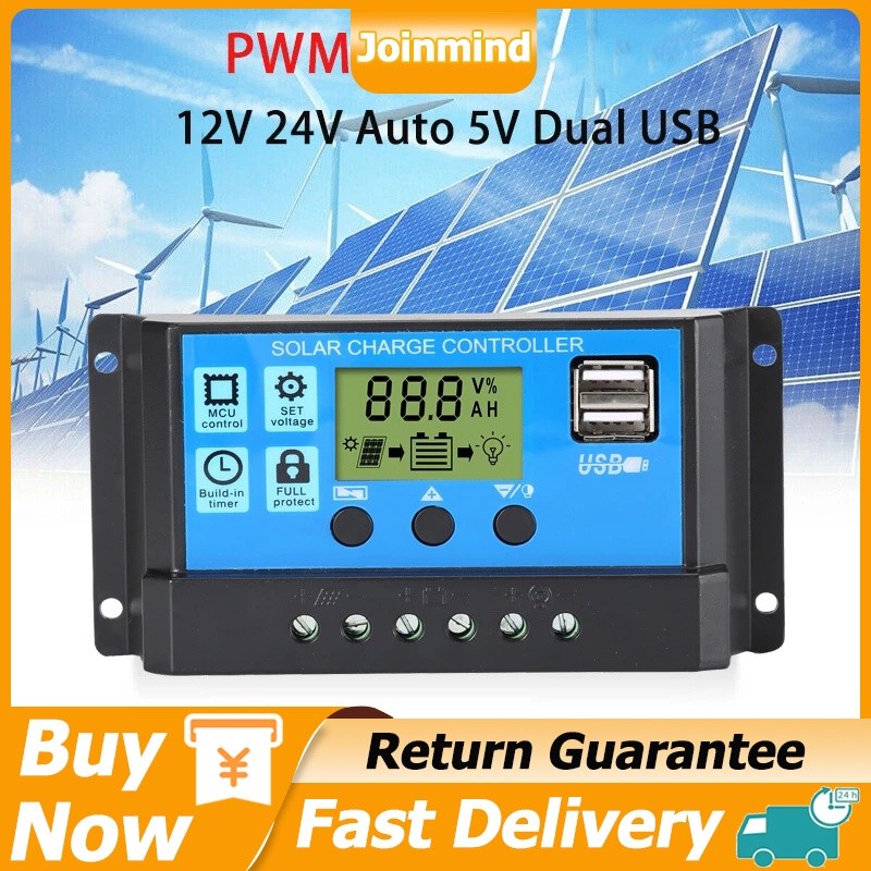 10A 20A 30A PWM Solar Charge Controller 12V/24V Bat Regulator Solar ...
